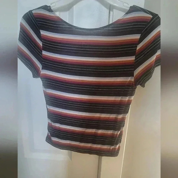 90s style, colorful horizontal striped crop top w/ scoop neck. Size XS - Picture 5 of 6